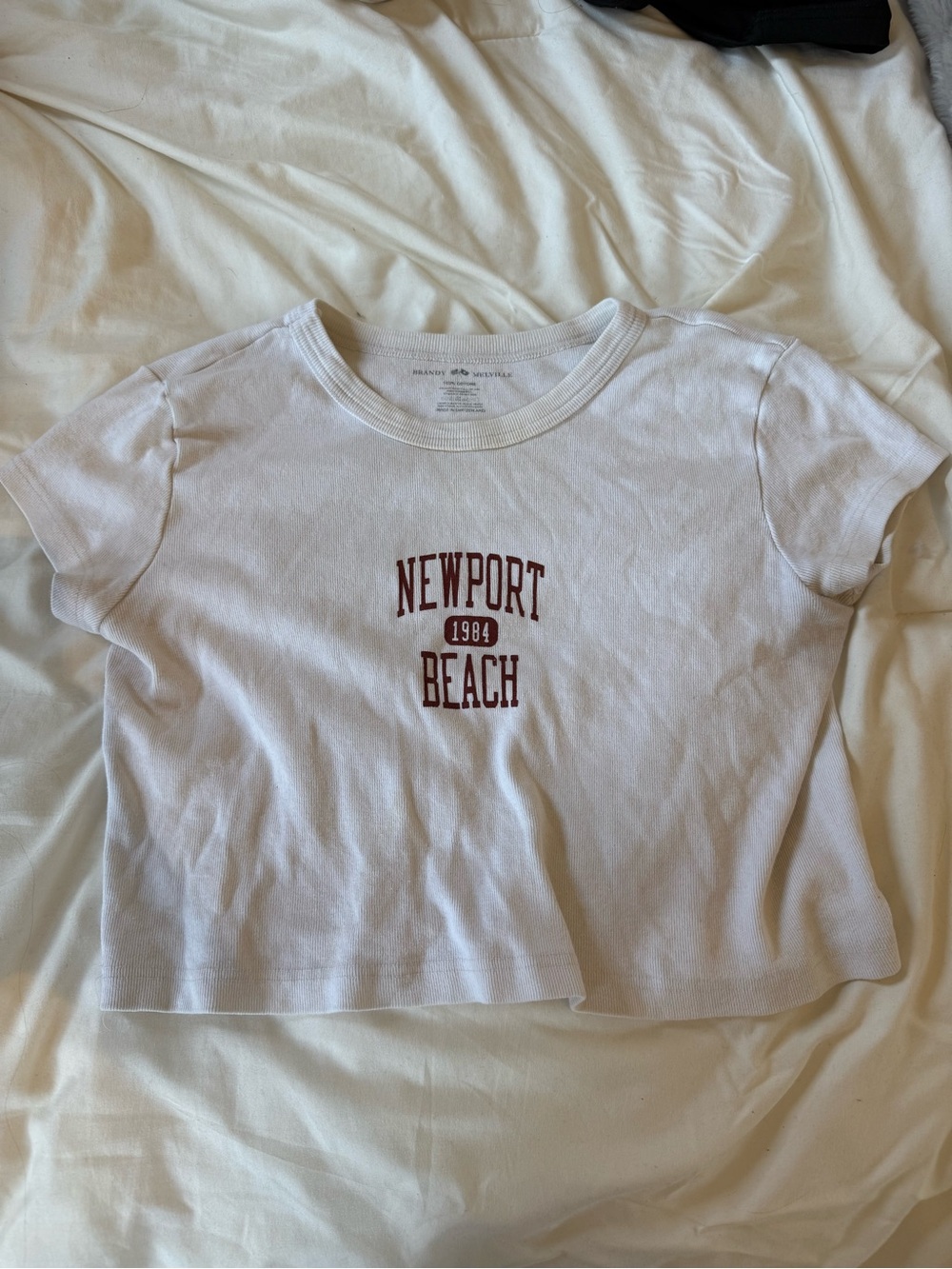 Brandy Melville White 'Newport Beach' Graphic Crop baby tee